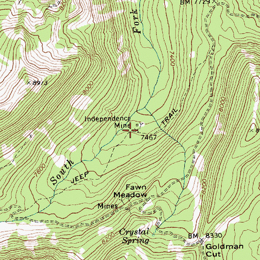 Topographic Map of Independence Mine, ID