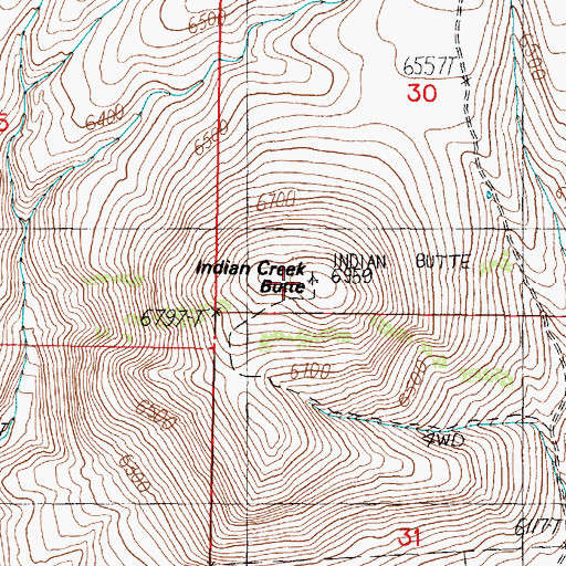Topographic Map of Indian Creek Butte, ID