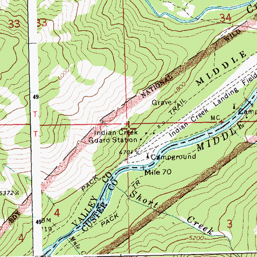 Topographic Map of Indian Creek Guard Station, ID