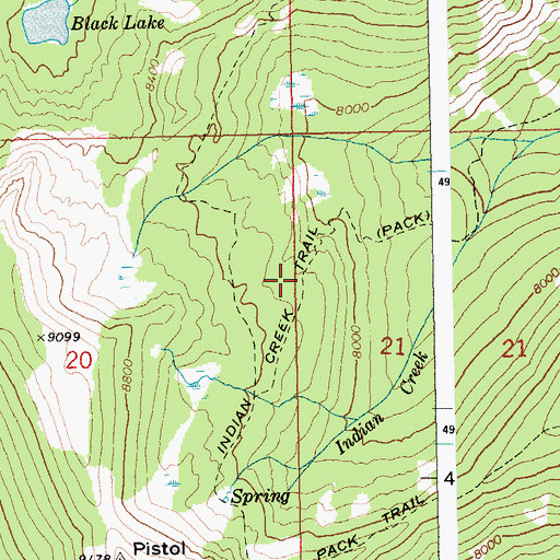 Topographic Map of Indian Creek Trail, ID