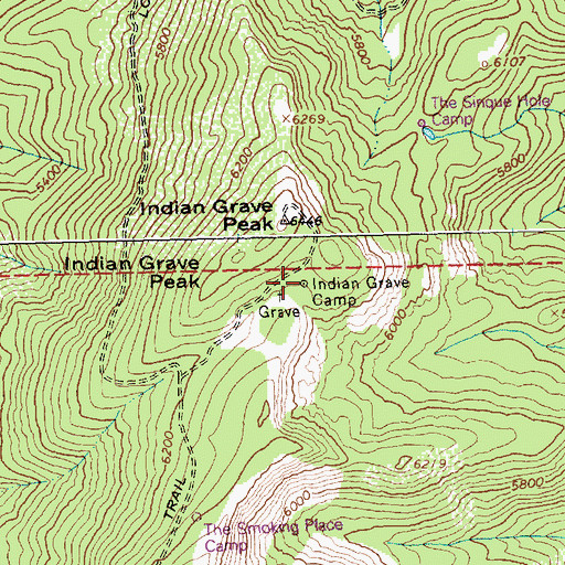 Topographic Map of Indian Grave Camp, ID