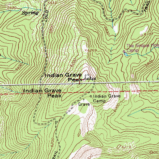 Topographic Map of Indian Grave Peak, ID