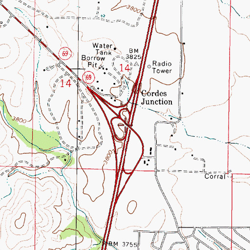 Topographic Map of Cordes Junction Interchange, AZ
