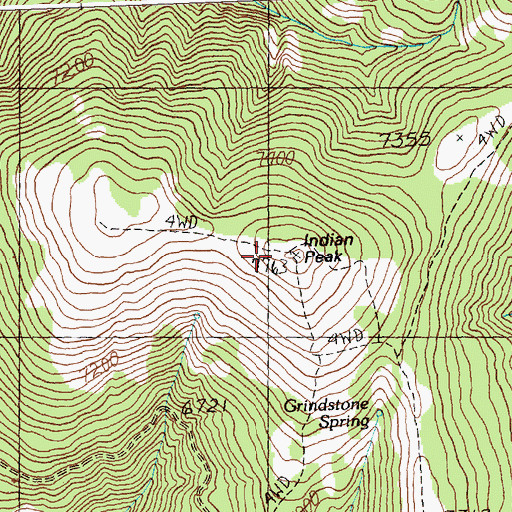 Topographic Map of Indian Peak, ID