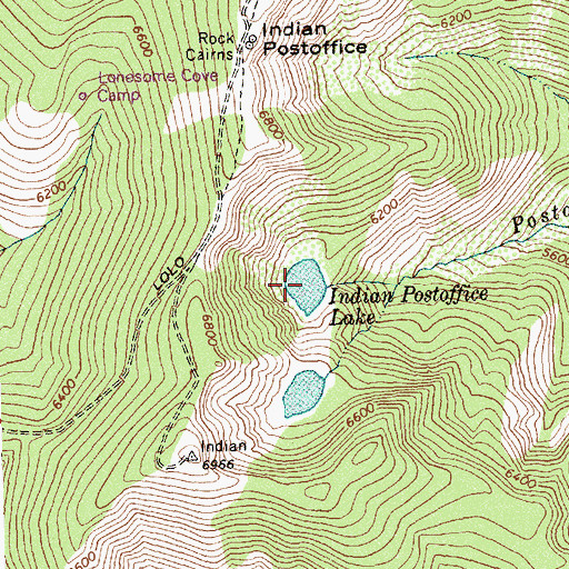 Topographic Map of Indian Postoffice Lake, ID
