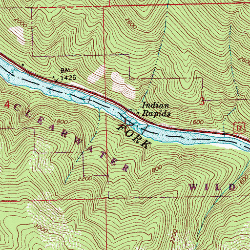 Topographic Map of Indian Rapids, ID