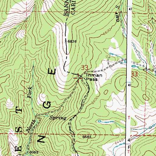 Topographic Map of Inman Pass, ID
