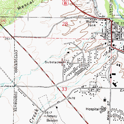 Topographic Map of Cottonwood Substation, AZ