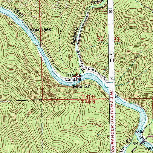 Topographic Map of Isabella Creek, ID