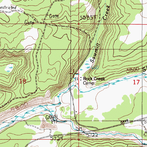 Topographic Map of Rock Creek Camp, ID