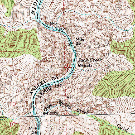 Topographic Map of Jack Creek Rapids, ID