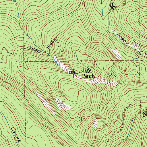 Topographic Map of Jay Peak, ID