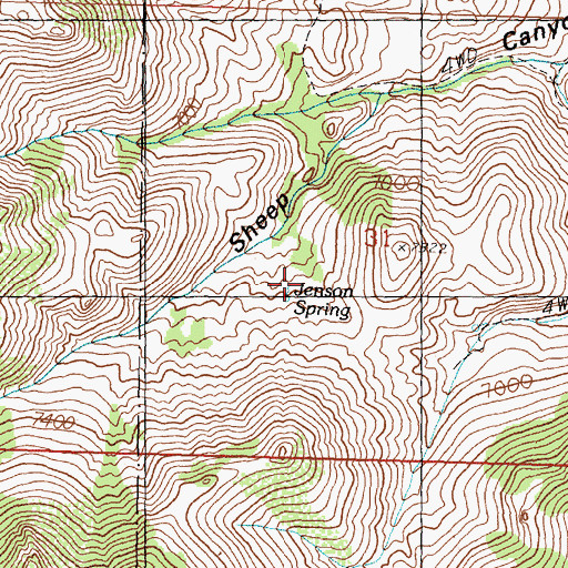 Topographic Map of Jenson Spring, ID