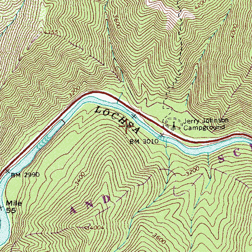 Topographic Map of Jerry Johnson Campground, ID