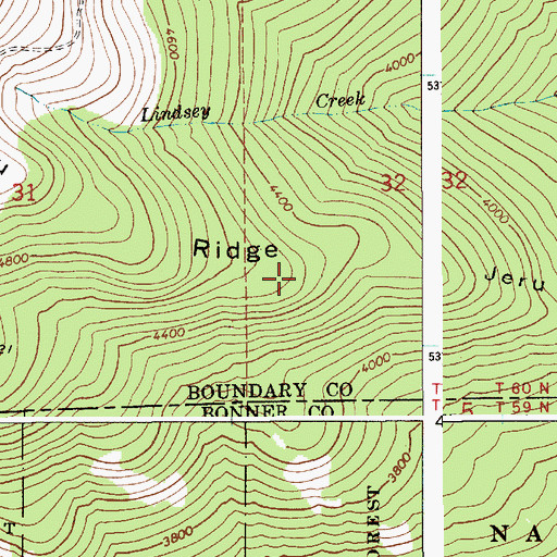Topographic Map of Jeru Ridge, ID