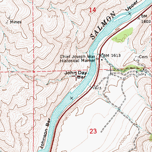 Topographic Map of John Day Bar, ID