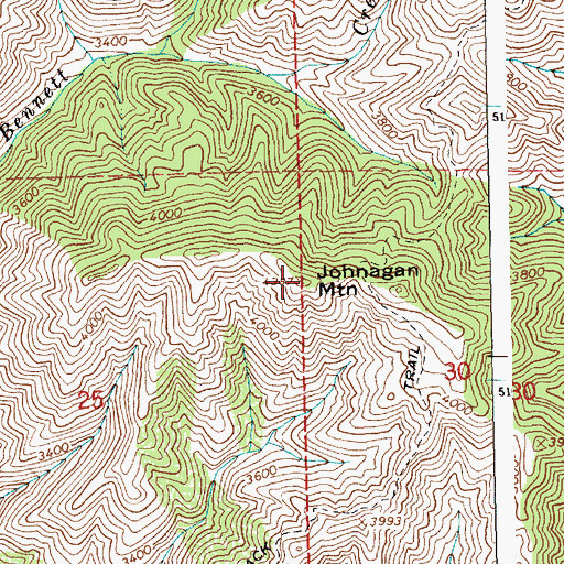 Topographic Map of Johnagan Mountain, ID