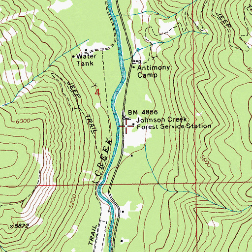 Topographic Map of Johnson Creek Forest Service Station, ID