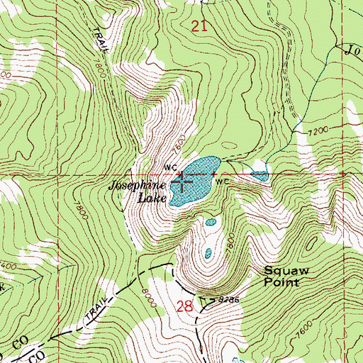 Topographic Map of Josephine Lake, ID