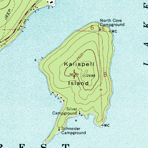 Topographic Map of Kalispell Island, ID