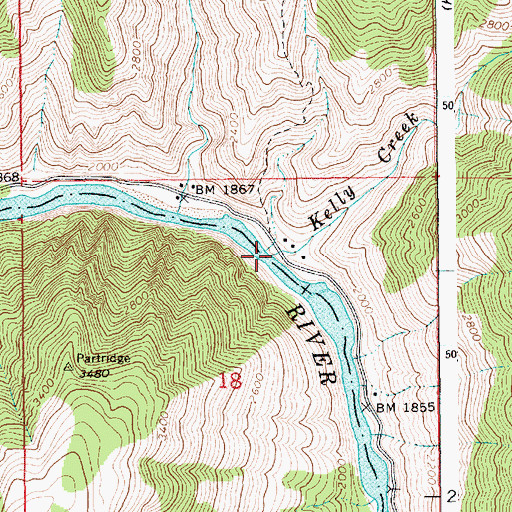 Topographic Map of Kelly Creek, ID