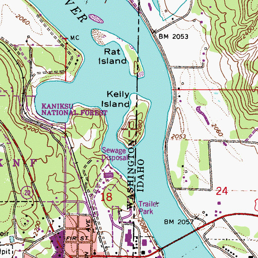 Topographic Map of Kelly Island, ID