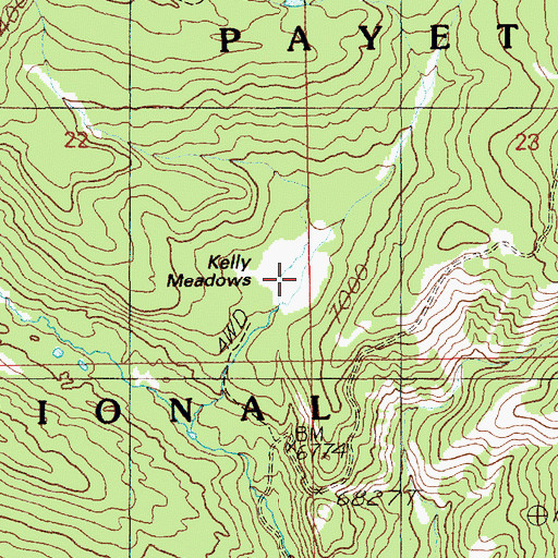 Topographic Map of Kelly Meadows, ID
