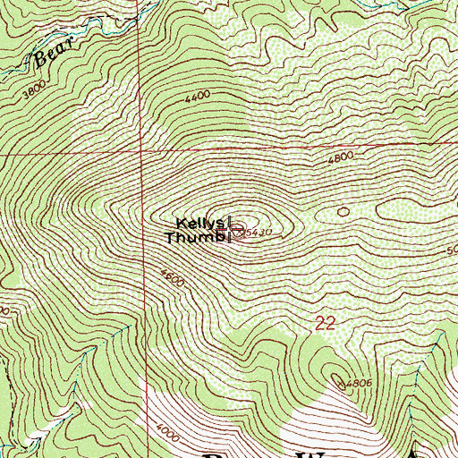 Topographic Map of Kellys Thumb, ID