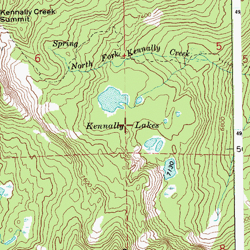 Topographic Map of Kennally Lakes, ID