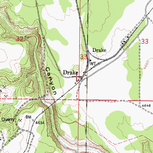 Topographic Map of Drake Railroad Station, AZ