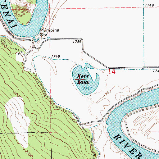 Topographic Map of Kerr Lake, ID
