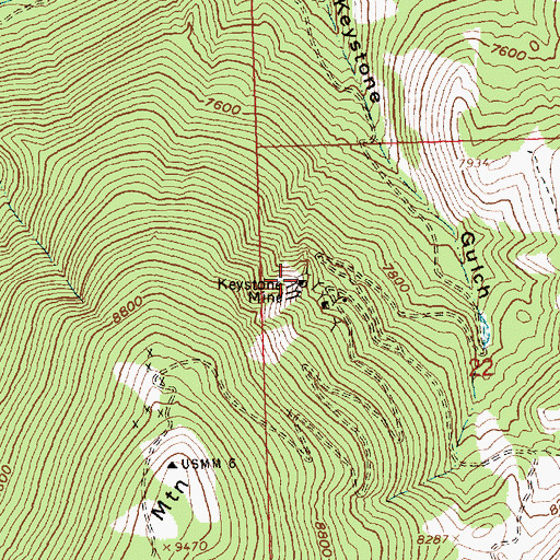 Topographic Map of Keystone Mine, ID