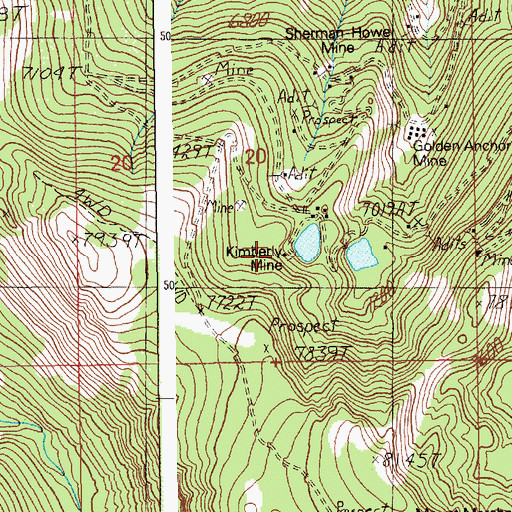 Topographic Map of Kimberly Mine, ID