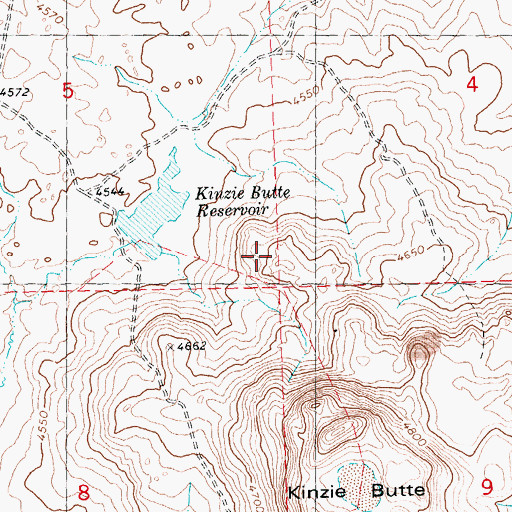 Topographic Map of Kinzie Butte Reservoir, ID