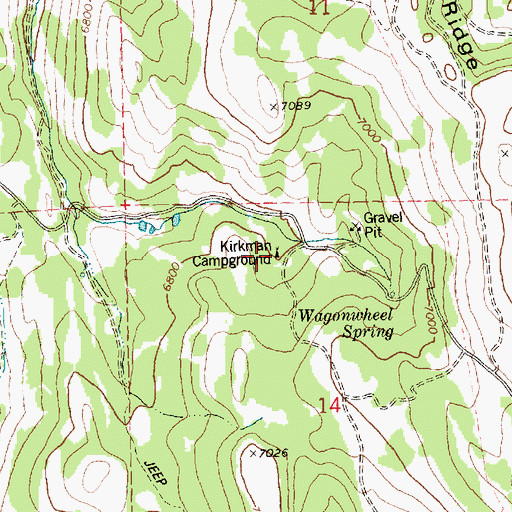 Topographic Map of Kirkman Campground, ID