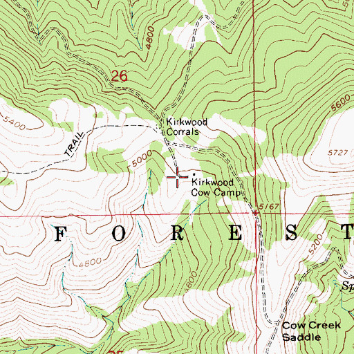 Topographic Map of Kirkwood Cow Camp, ID