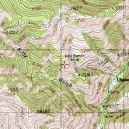 Topographic Map of Kitty Burton Mine, ID