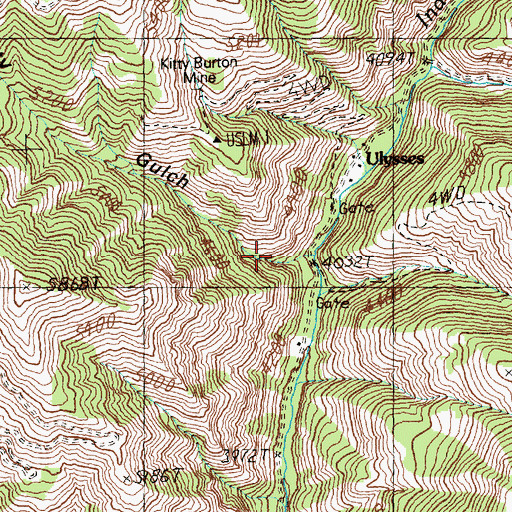 Topographic Map of Kitty Gulch, ID