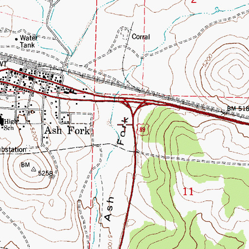 Topographic Map of East Ash Fork Interchange, AZ