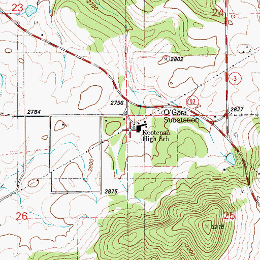 Topographic Map of Kootenai Junior - Senior High School, ID