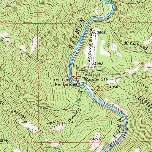 Topographic Map of Krassel Ranger Station, ID