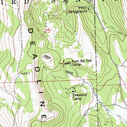 Topographic Map of Kum Ba Yah Camp, ID