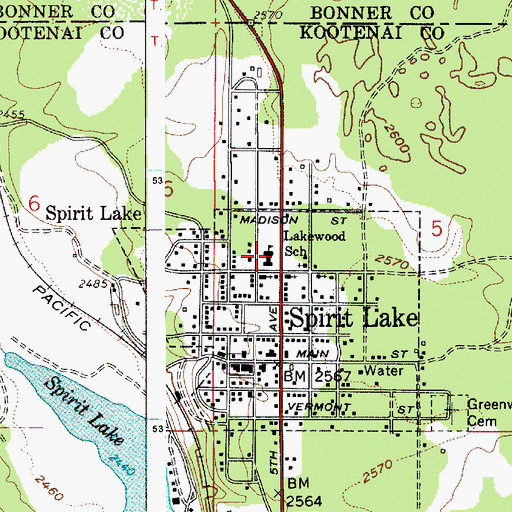 Topographic Map of Lakewood School, ID