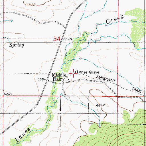 Topographic Map of Lanes Grave Cemetery, ID
