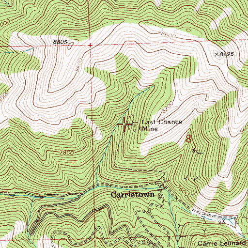 Topographic Map of Last Chance Mine, ID