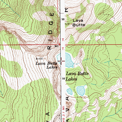 Topographic Map of Lava Butte Lakes, ID