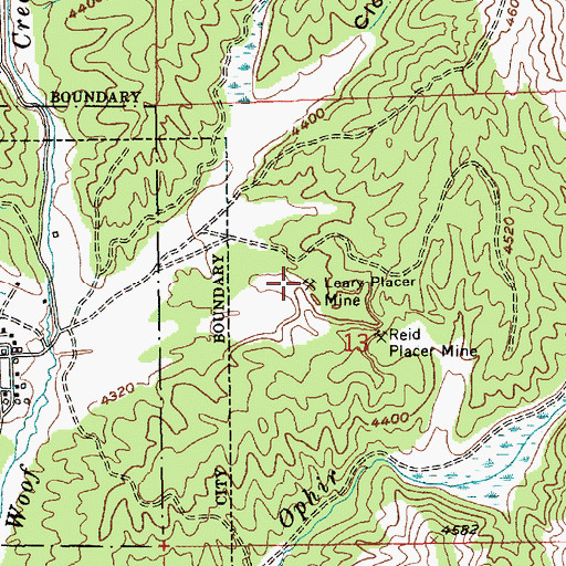 Topographic Map of Leary Placer Mine, ID