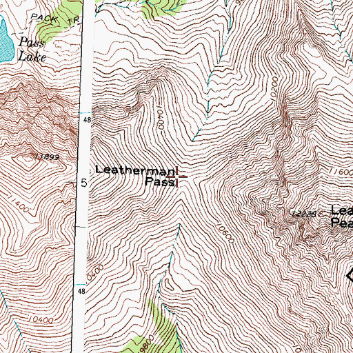 Topographic Map of Leatherman Pass, ID