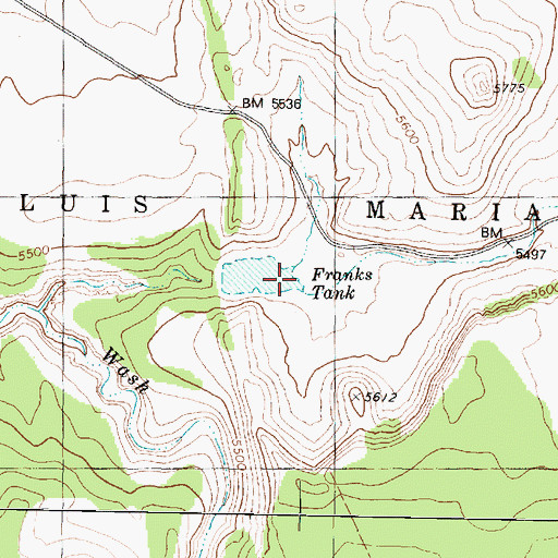 Topographic Map of Franks Tank, AZ