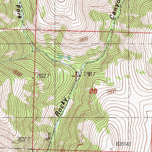 Topographic Map of Left Fork Rock Canyon, ID